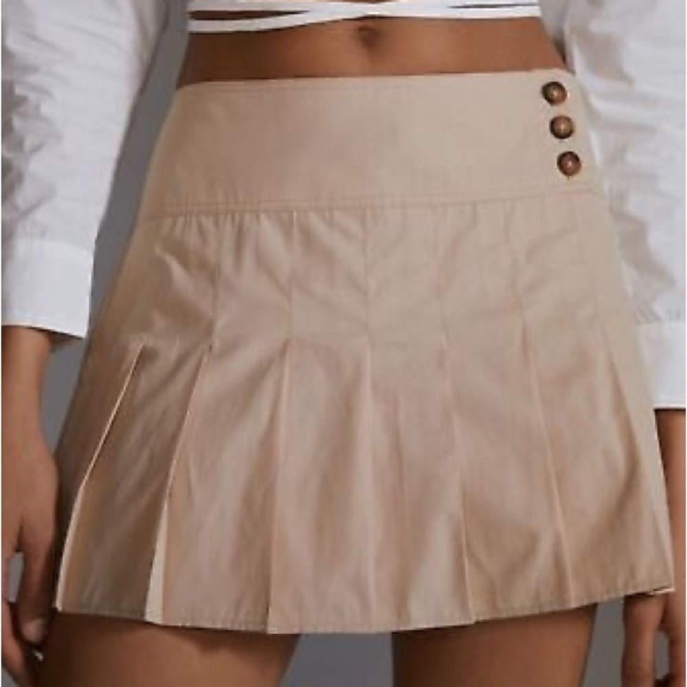 Anthropologie Mini Pleated Khaki Skirt